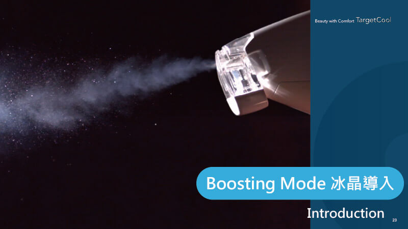 TargetCool在Boosting Mode冰晶導入模式下釋出保養成分的霧化效果示意圖